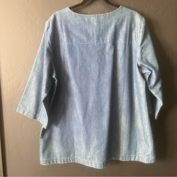 Vintage Martha Stewart  Zipper Denim 3/4 Sleeve Woven Top XL  Blue Denim Top - Picture 10 of 10